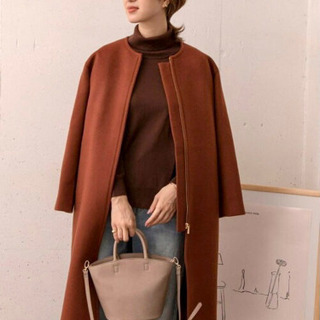 【新品】DOORS ノーカラーウールコート　red brown