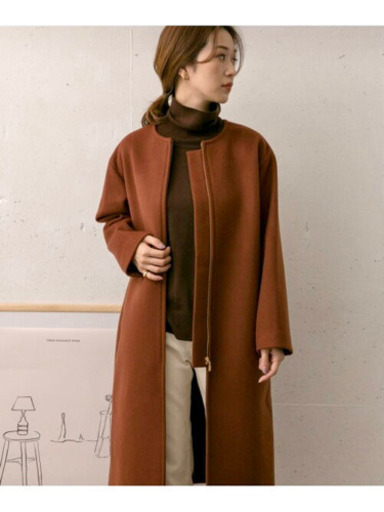 【新品】DOORS ノーカラーウールコート　red brown
