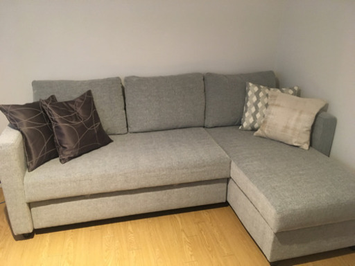 布張りカウチ　L字ソファベッド