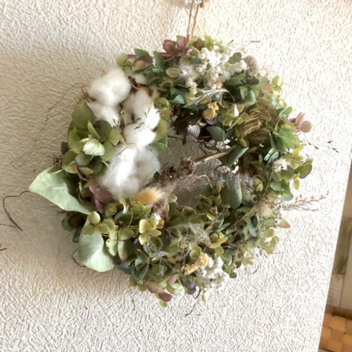 受注制作　鳥達の戯れる紫陽花リース