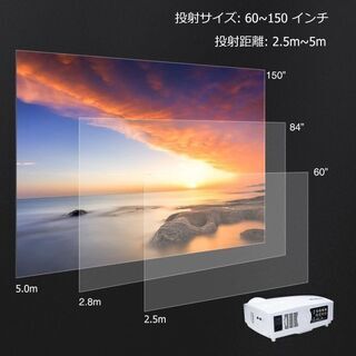 WIMIUS LEDプロジェクター HD 1280*800 3200ルーメン 1080Pサポート HDMIケーブル付属 日本語説明書 パソコン/USB/スマホ/タブレット/ゲーム機など接続可能（T4 ホワイト)の画像