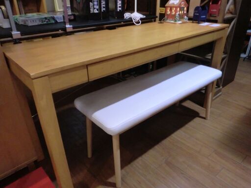 【中古】自社配送＆設置可能　ナチュラル系　140cm幅　デスク＆ベンチ　テレワークやお子様に‼