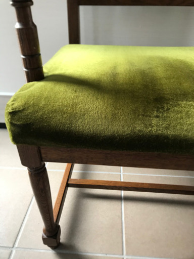 フランス製アンティーク木製アームチェア　ビロード生地　グリーン