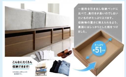 フレームのみ【未使用・訳アリ】敷き布団も使えるシングルベッド・棚２口コンセント＆４杯引出付き・ホワイト・10606