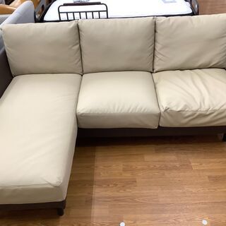 2人掛けソファー　ベージュ×ブラウン【トレファク 川越店】