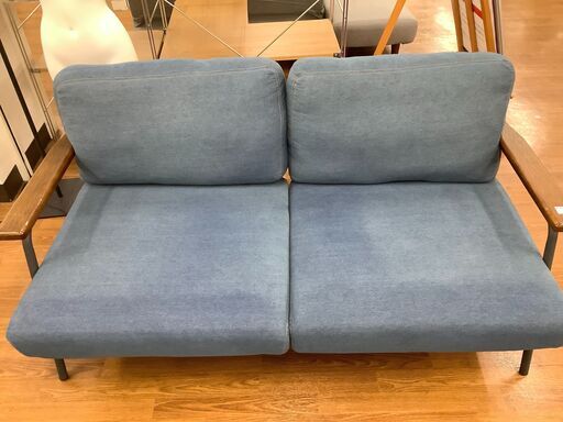 2人掛けソファー　ブルー×ブラック【トレファク 川越店】