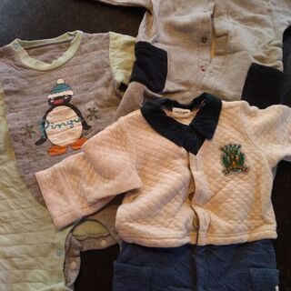 (中古)新生児冬物ロンパース70cm3枚セット