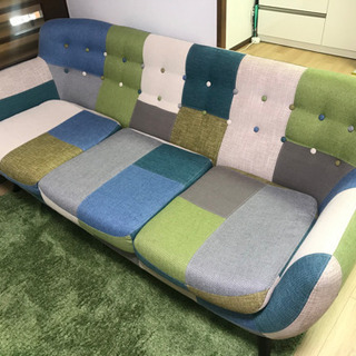 【販売終了品】ナビア　パッチワークソファ3S GR
