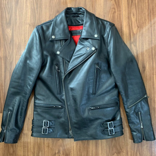 【最終値下‼︎美品・破格】牛本革★ダブル革ジャン：REDインナー（取外し可能） 20,000円→14,000円→10,000円