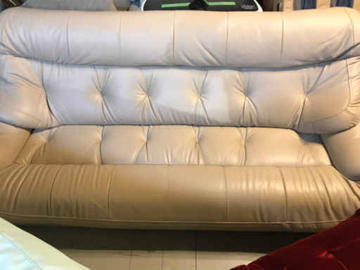 JF01303 ソファ3人がけ アイボリー レザー