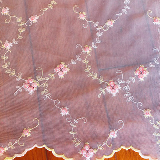 カフェカーテン　のれん　レース　花柄　刺繍の画像