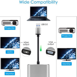 A285【新品未開封】変換アダプタ (グレー) WU-MINGLU USB3.0 TO VGA HDMIアダプタ 解像度1080p VGA＆HDMI出力 Windows7/8/10に対応の画像