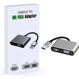 A285【新品未開封】変換アダプタ (グレー) WU-MINGLU USB3.0 TO VGA HDMIアダプタ 解像度1080p VGA＆HDMI出力 Windows7/8/10に対応の画像