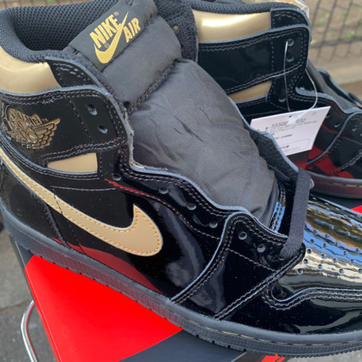 AJ1 ナイキ エアジョーダン1 ハイ OG ブラック-メタリックゴールド