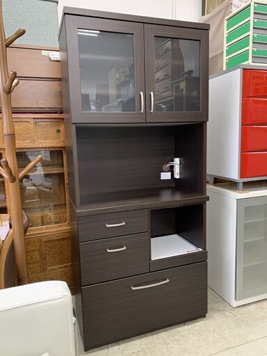 ニトリ ミドルレンジボード 幅79cm 木製 ダークブラウン系 キッチン収納 キッチンボード 食器棚 大容量 南12条店