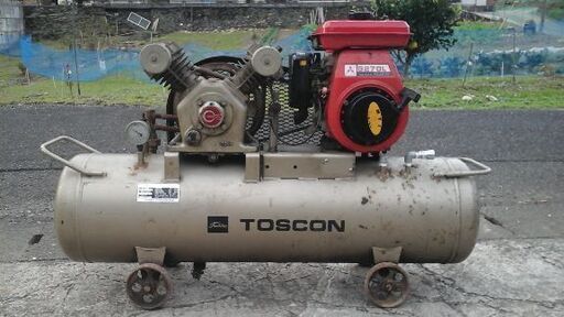 コンプレッサー  80 L タンク  実働 ❢❢  東芝製 ! エンジン式 ❢❢  電力のない所でもハイパワー ❢❢