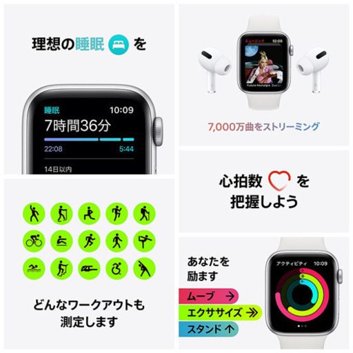 Apple Watch SE 40mm （GPS+Sellular）シルバーアルミニウムケースホワイトスポーツバンド