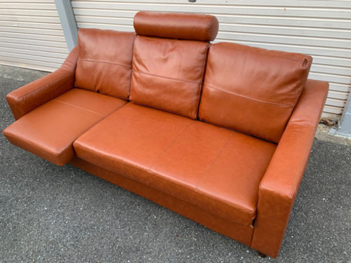 ソファー　３人掛け　美品　革製？合皮？　茶色こげ茶破れなし