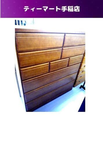 値下げしました！木製6段ハイチェスト 幅120㎝ 茶色 箪笥 レール付きタンス 整理たんす 桐