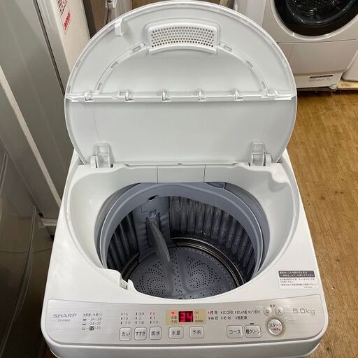 美品【 SHARP 】シャープ 洗濯6.0㎏ 全自動洗濯機 穴なし槽だから節水・黒カビブロック 少人数世帯におすすめ ES-GE6C