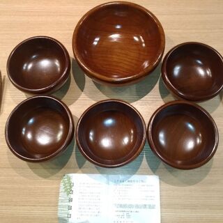 【新品未使用】天然木＋本漆 木製サラダボウルセット