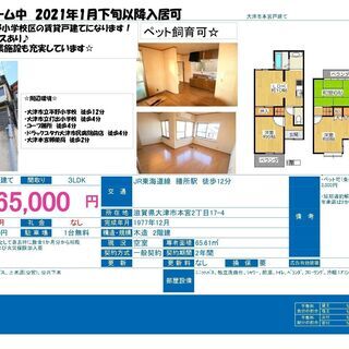 リフォーム中につき2021年1月下旬以降入居可！【人気の平野小学...