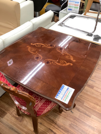 アンティーク風ダイニング3点セット　ブラウン×レッド