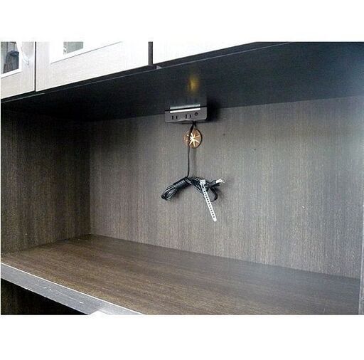 〇 札幌 レンジボード 幅90㎝ 高さ180㎝ 棚板幅調節可能 コンセント2口/1口 ダークブラウン 食器棚 キッチン収納 本郷通店