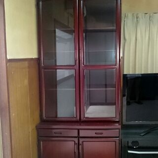 サイドボード 幅80×高180×奥45cm ワイン木目 2段分割の画像