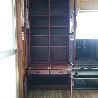 サイドボード 幅80×高180×奥45cm ワイン木目 2段分割の画像