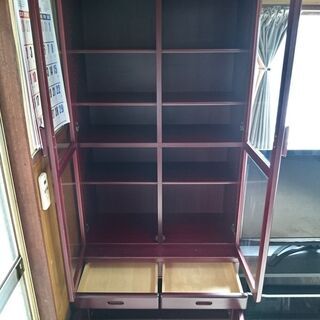 サイドボード 幅80×高180×奥45cm ワイン木目 2段分割の画像