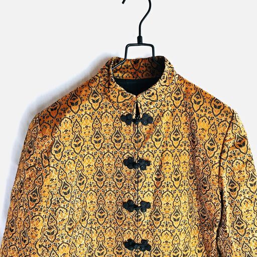 チャイナマオカラージャケット オリエンタル模様 総柄 ゴールド 古着