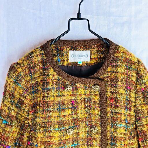 vintage 金釦 ノーカラー アンサンブル メランジ スーツ