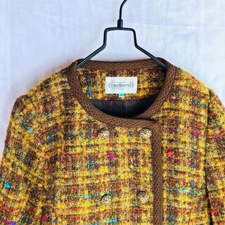 vintage 金釦 ノーカラー アンサンブル メランジ スーツ