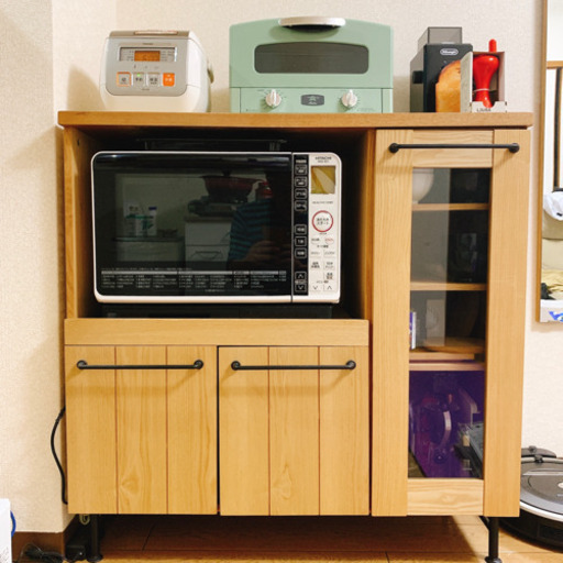 ★決まりました★【定価29,990円】12月27日までのお受け渡し希望（使用期間短め）キッチンカウンター 食器棚 ロータイプ 電子レンジ台 炊飯器