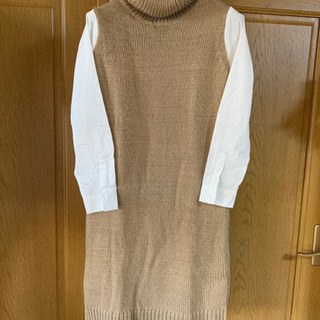 新品 ブラウス袖のニットワンピ M