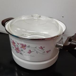 蒸し器 レトロな花柄　ホーロー