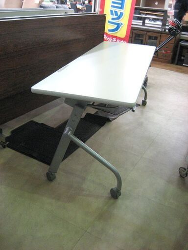 会議用テーブル 180×60×70cm 跳ね上げ式 収納棚付き グレー×ホワイト ミーティングテーブル 会議テーブル オフィス用品 オ