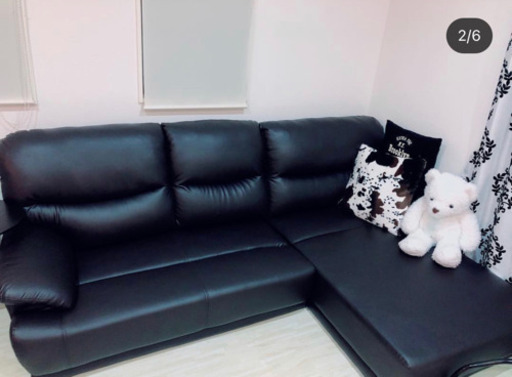 【高松市】黒レザー3人掛けソファー