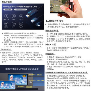 新品★iphone HDMI変換ケーブル　4Kハイビジョン　高画質　複雑設定不要の画像