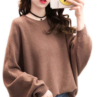 新品★ニット　着痩せ効果　無地セーター　ゆったり可愛いタイプ　シ...