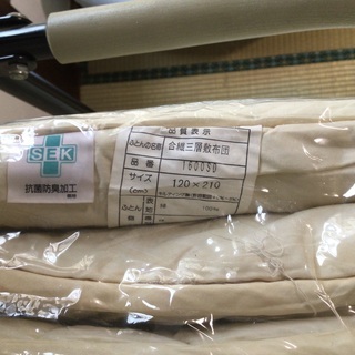廃棄予定の敷布団と薄いマットレスの画像