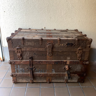 アメリカ製 アンティーク 船舶トランク 店舗テーブル 什器 収納...