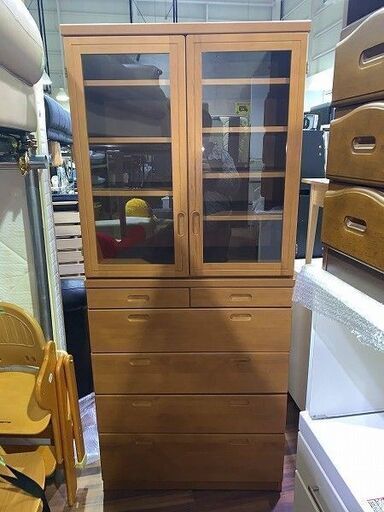 【苫小牧バナナ】丸伸/マルシン 引き出し式食器棚 ガラス戸棚 カタログハウス通販生活 ブラウン系