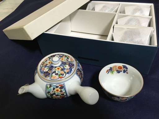 【新品】青華古伊万里 彩窯 5客 茶器セット急須付 茶托なし 肥前焼