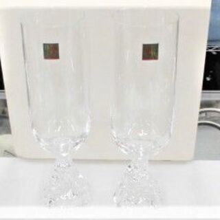 開封未使用品 ホヤ クリスタル シャンパングラス 2客セット 口径5.5×高さ20㎝ HOYA クリスタルグラス 苫小牧西店の画像