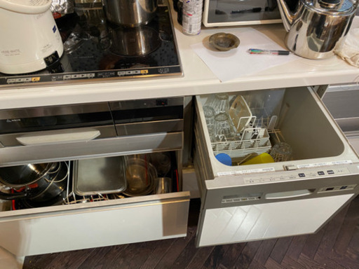 ミカド システムキッチン 2550(W) x 650(D) x 850(H) シンク 食器洗浄機 食器棚 レンジフード 一式