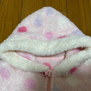 もこもこドット柄フード付きアウター　女の子　60cの画像