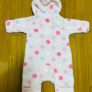 もこもこドット柄フード付きアウター　女の子　60cの画像
