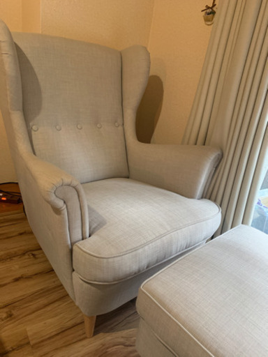 【終了】IKEA STRANDMON ウィングチェア&オットマン(ライトベージュ)